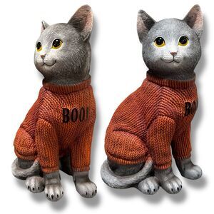 Gray Cat Fall Figurine Russian Blue Chartreux Korat Halloween